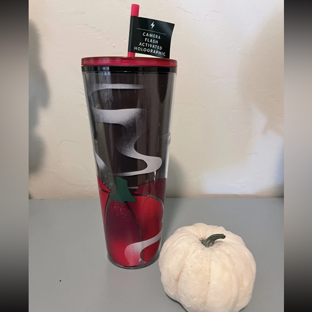 NWT Starbucks 2023 Fall Halloween Pumpkin Smoke Camera flash Activated Tumbler